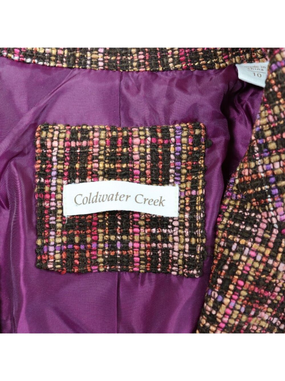 Coldwater Creek Blazer Size 10 Multicolor Plaid Tweed 3/4 Sleeve Lined Career - Picture 10 of 10